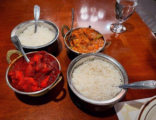 Lamb Vindaloo Extra Spicy & Chicken Tikka Masala Served with Basmati Rice