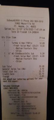 Our receipt tonight.  INCORRECT Indiana sales tax charged on our bill.