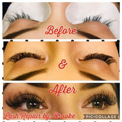 Repaired eyelashes from a previous salon