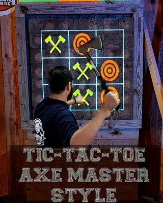 Interactive axe throwing targets. Offer multiple games including tic-tac-toe