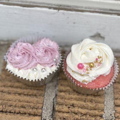 (Left) Lemon Poppy + Raspberry Cupcake & (Right) Strawberry Cupcake from Spilled Milk Company!