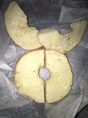 Asked for everything bagel with extra butter. This is what I get. Not the first time either. That's not even a schmear of butter.