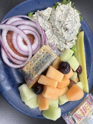 Chicken salad platter with fresh fruit