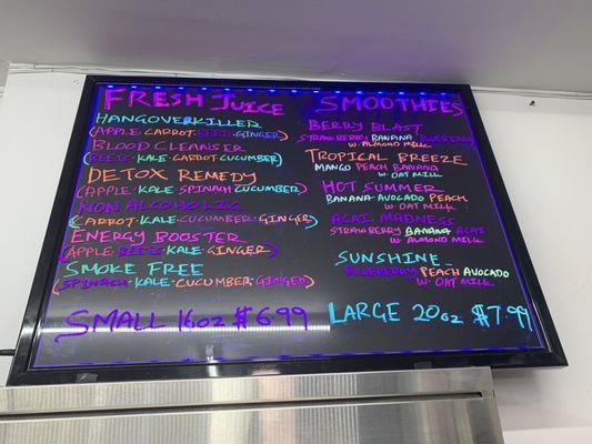 Juice and smoothie menu!