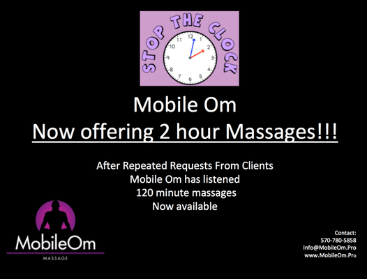 Mobile Om now offering 2 hour massages