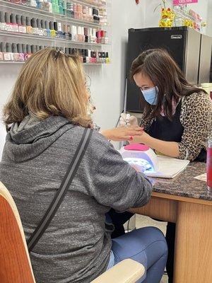 Jennifer doing a gel manicure!