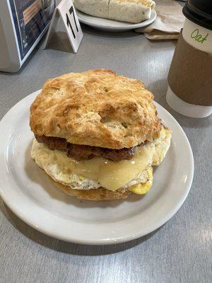 Sausage egg and cheese biscuit