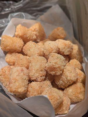 Mega size tater tots with garlic Parmesan seasoning