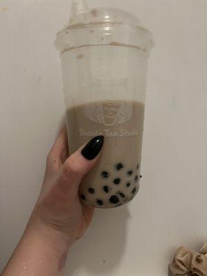 Large brown sugar milk tea 50% sugar little ice