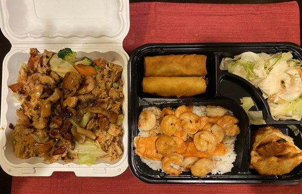 Left: Chicken teriyaki special $5.95  Right: Salmon shrimp bento $9.95