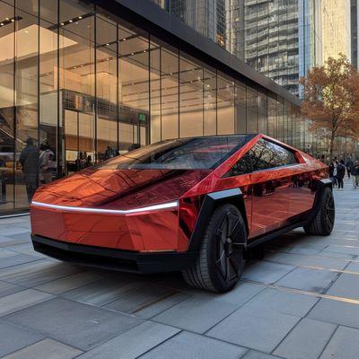 Gloss Chrome Metallic Red Tesla Cyber Truck