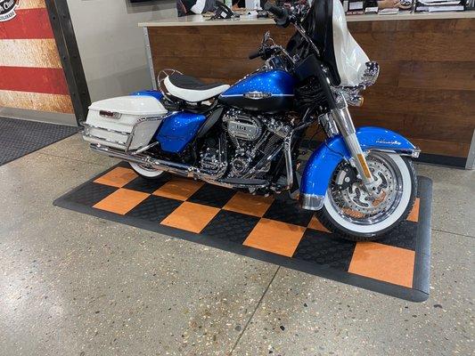 New Bike on display as well as the motorcycle flooring that was available for purchase that they shipped to my home.