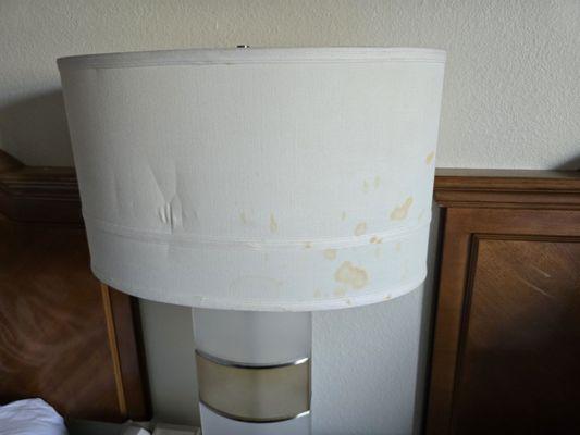 Gross stains on the lampshade that looks like someone was stabbed in bed