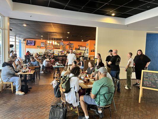 So busy they seat you outside of the restaurants' boundaries. And people still line up.