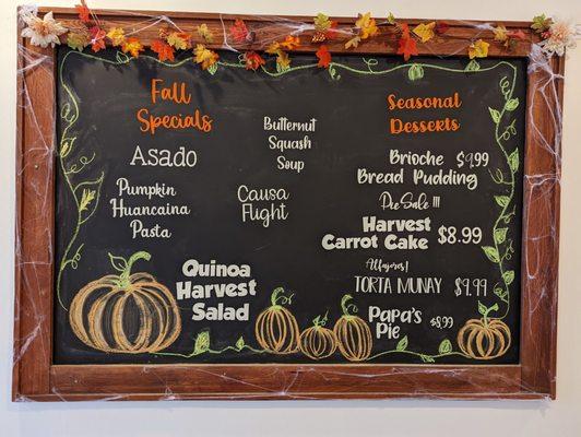 Seasonal menu and desserts