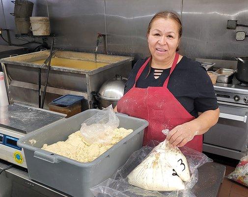 Mara making our masa bags