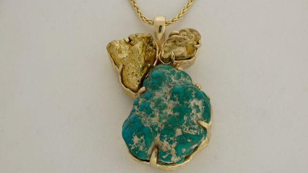 Turquoise from Arizona, gold nuggets from Alaska.