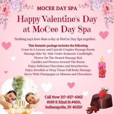 Happy Valentine's Day at MoCee Day Spa
Nothing says love than a day at MoCee Day Spa together.