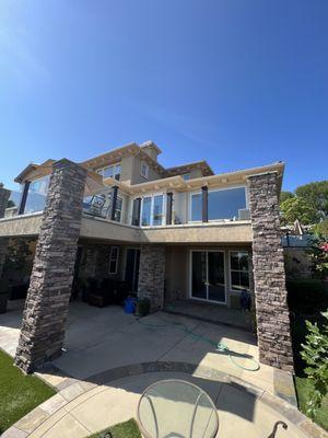 Window cleaning on this beautiful 3 story home in Newport Coast. Ready to enjoy a beautiful beach view with some clean windows.