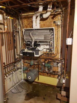 This was a leaking Buderus boiler that we repaired and rebuilt. A six zone system with indirect storage.