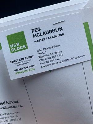 Peg McLaughlin, an excellent master tax advisor.