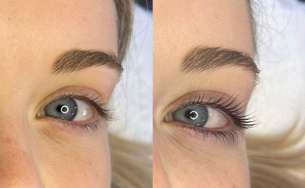 My before & after from my lash lift & tint!!