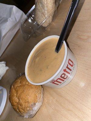 Lobster Bisque soup with complimentary bread roll