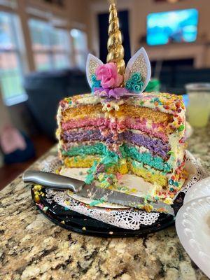 Vanilla rainbow cake 
Cream cheese icing