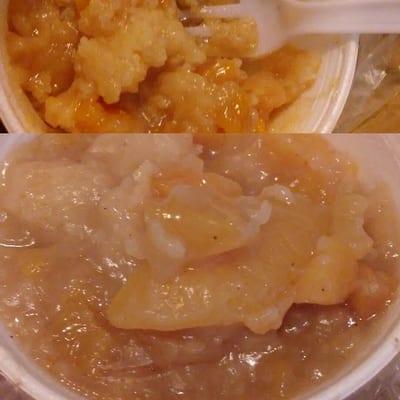 Mushy pasty dough in the Peach cobbler not good at all