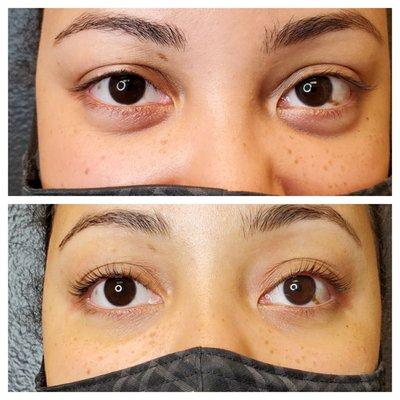 Medium lash lift before and after.