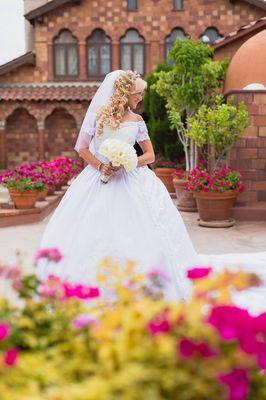 Riverside Mission Florist Wedding Flowers florist in Riverside CA - Bride and bridal bouquet at The Mission Inn