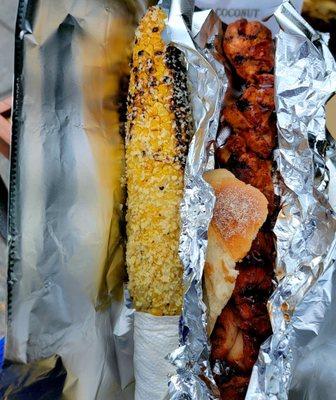 Grilled corn & chicken shish kabob