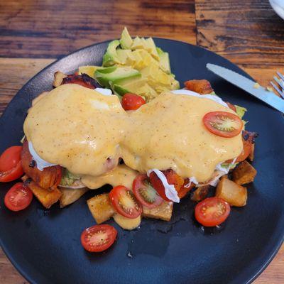 Poached eggs with Avacados and Tomatoes. Delicious!