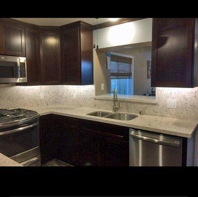 Custom cabinets w/quartz counters.