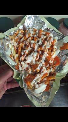 Buffalo chicken fries served with ranch and Frank's hot sauce