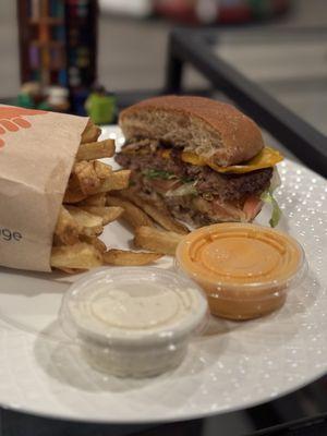 Impossible Lounge Burger and Large Fries