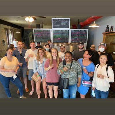 Group inside Lawrenceville brewery