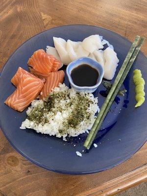 Sashimi grade, wild caught salmon and scallops! So fresh!