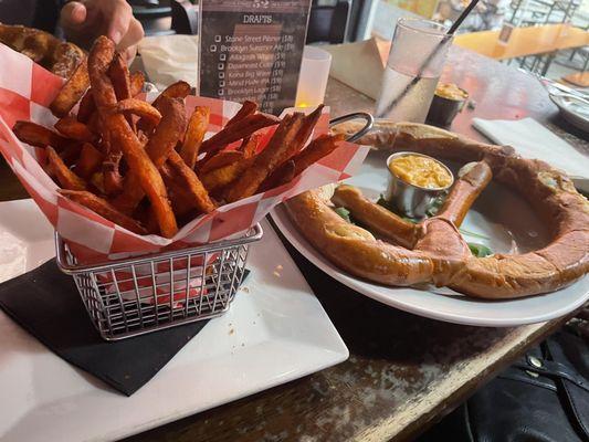 Sweet Potato Fries and pretzel