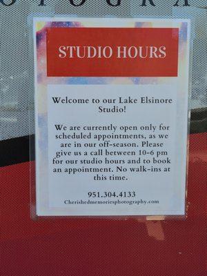 Limited hours by appointment only!