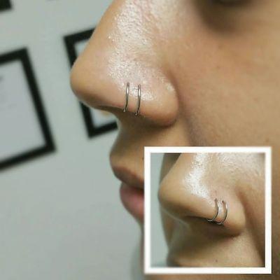 Double Nostril Piercing with Titanium Seamless @personalartform