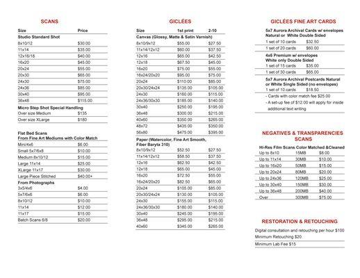 Page 1 of updated price list