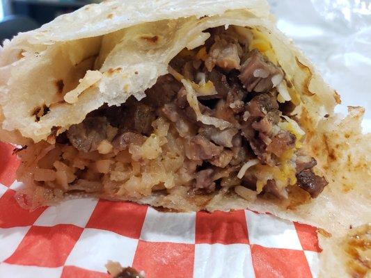 carne asada burrito cut view