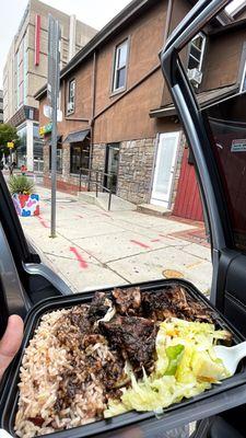 Jerk Chicken Rice and Peas and Cabbage Platter