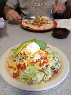 Lunch Quesadilla Special and Avocado Tostada with shredded beef