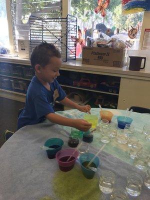 Learning about mixing colors to make new colors