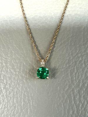 Cushion cut Emerald & Diamond setting all put together and on 14k yellow gold chain