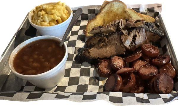 BBQ Plate, Sliced Brisket and Smoked Sausage