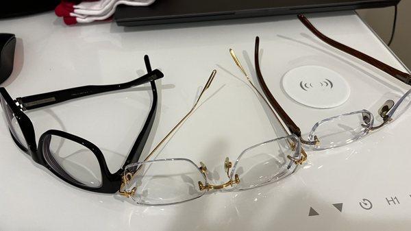 Three separate Frames , both rimless and full rimmed with Trivex lenses from eyeglasses.com