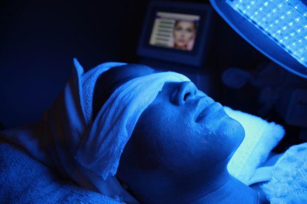 LED light therapy:
 Blue Light kills bacteria, even the bacteria that lives deep in your skin that causes acne. But leaves the good bacteria